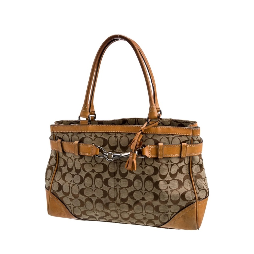 Y2K Coach Signature Jacquard Hampton Satchel Handbag with Chestnut Leather Trim